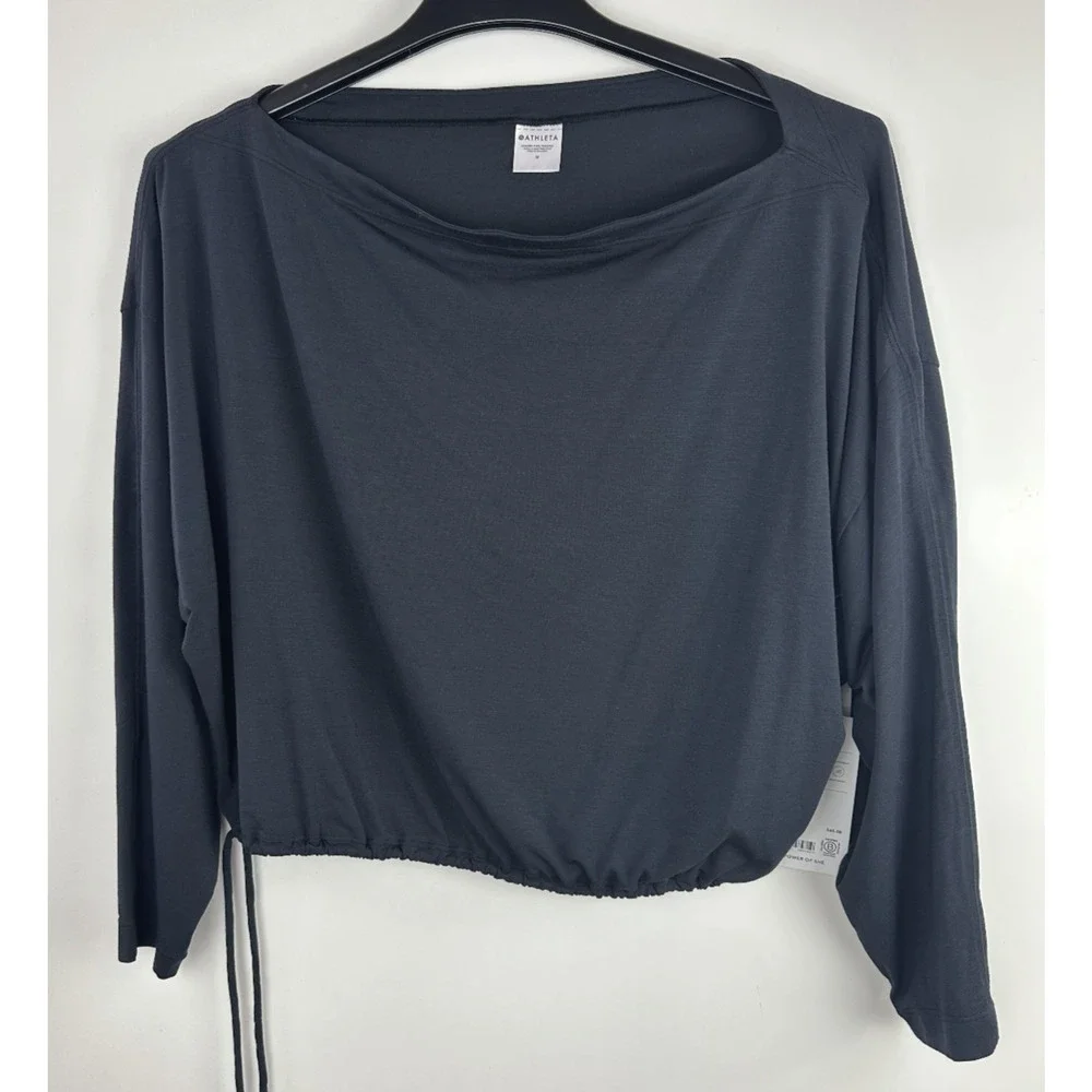 NWT Athleta Cool Down Black Long Sleeve Modal Drawstring Yoga Top Size Medium M - Picture 13 of 13